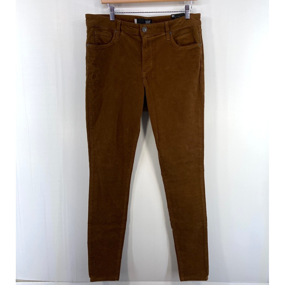 NWT Kut From The Kloth Mia Toothpick‎ Skinny Brown Corduroy Pants Womens 14
